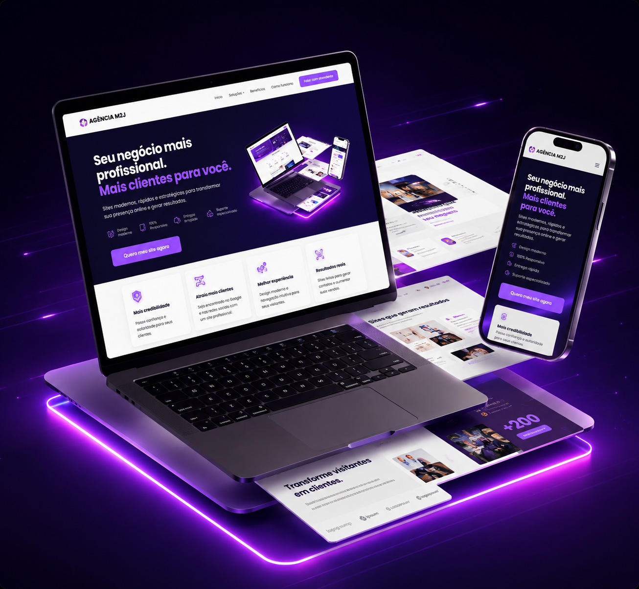 Mockups de sites modernos em notebook e celular